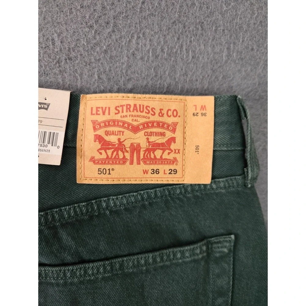 Levi's Mens 36x29 501 Original Straight Leg Jeans Dark Green Button Fly NWT